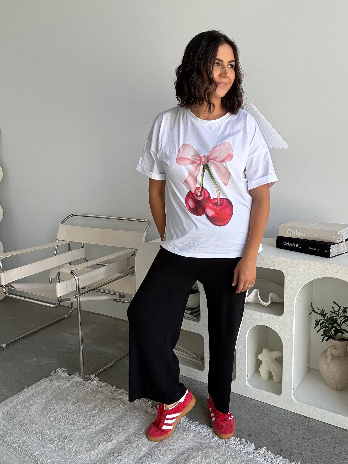 Cherry Bow Tee White