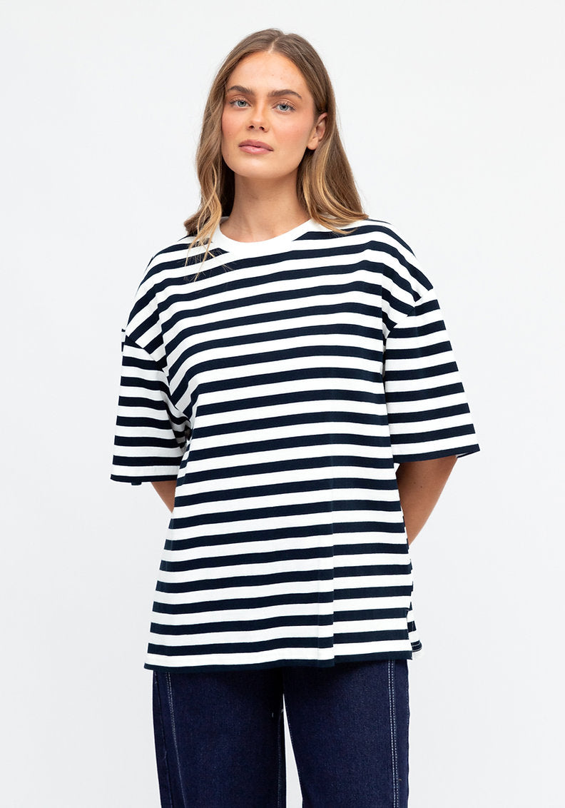 Romi Oversized Stripe Tee Navy