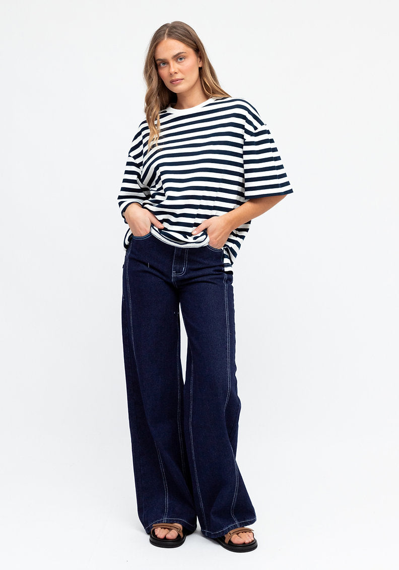 Romi Oversized Stripe Tee Navy