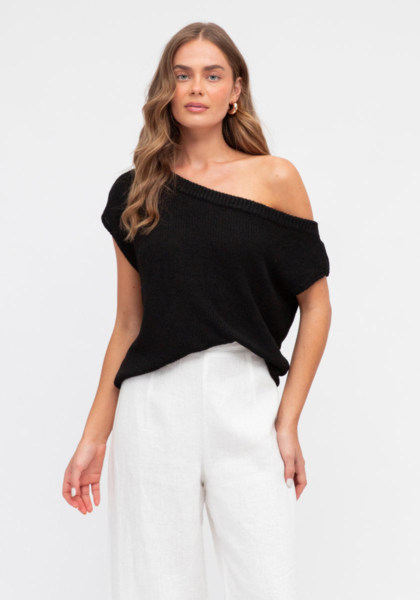 Blaire Aysm Knit Top Black