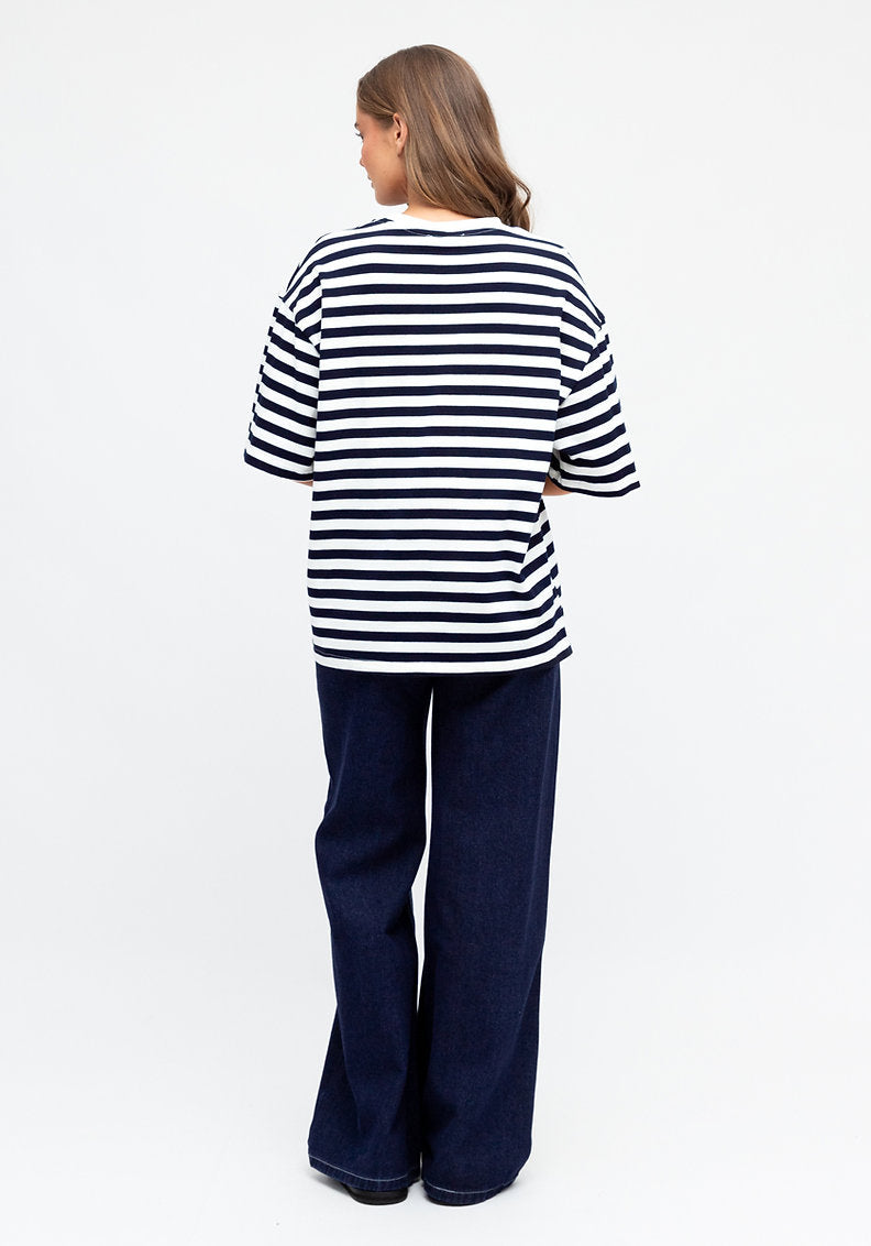 Romi Oversized Stripe Tee Navy