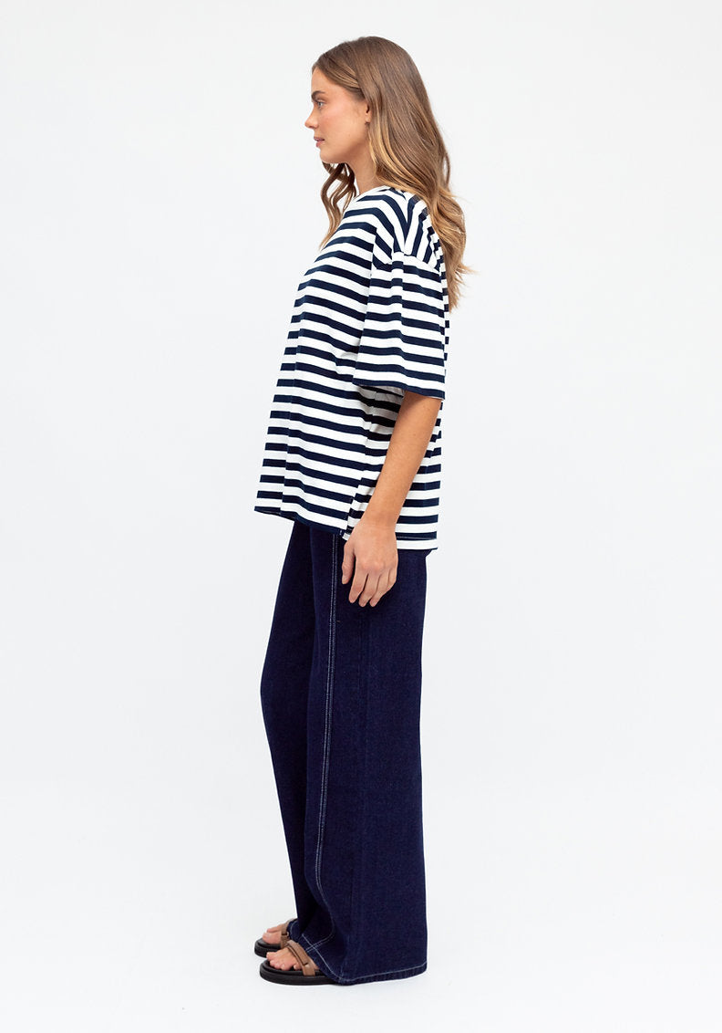 Romi Oversized Stripe Tee Navy