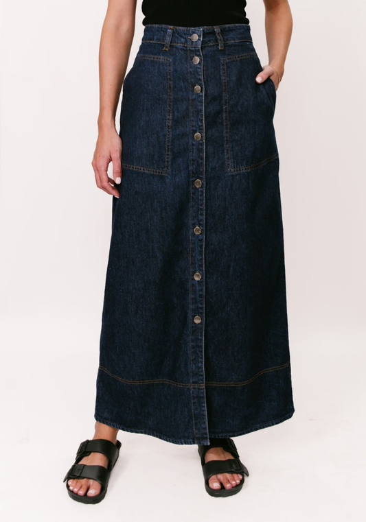 Hayden Button Front Denim Maxi Indigo