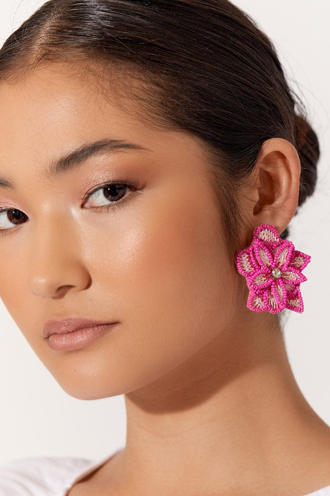 Layered Hand Stitched Flower Earrings