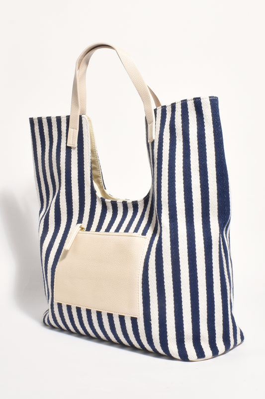 Summa Stripe Canvas Tote Navy/Nude