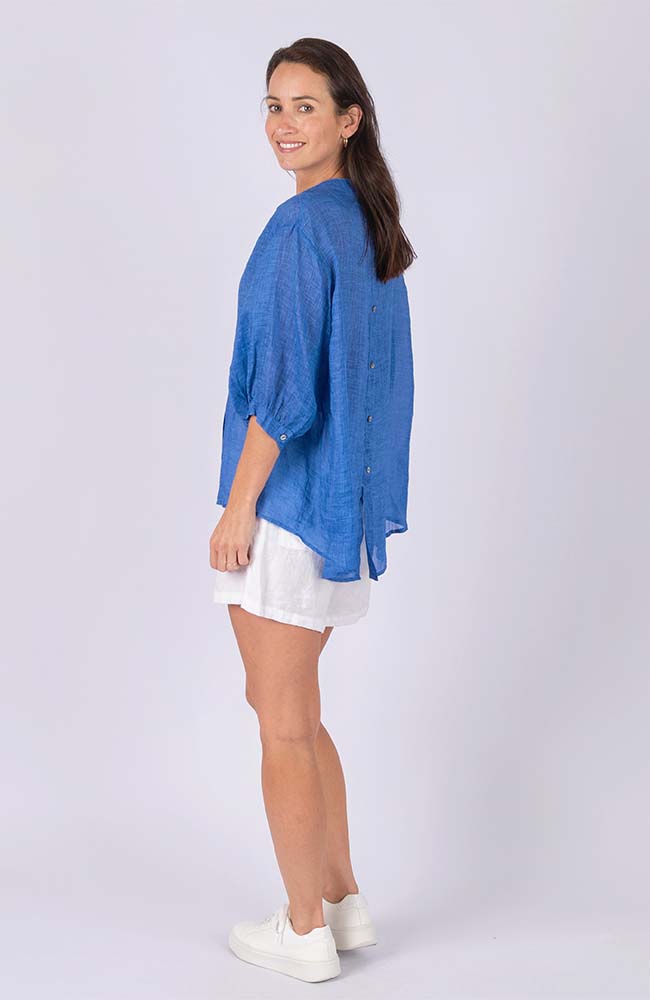 Kyle Linen Blouse Royal Blue