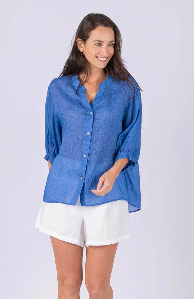 Kyle Linen Blouse Royal Blue