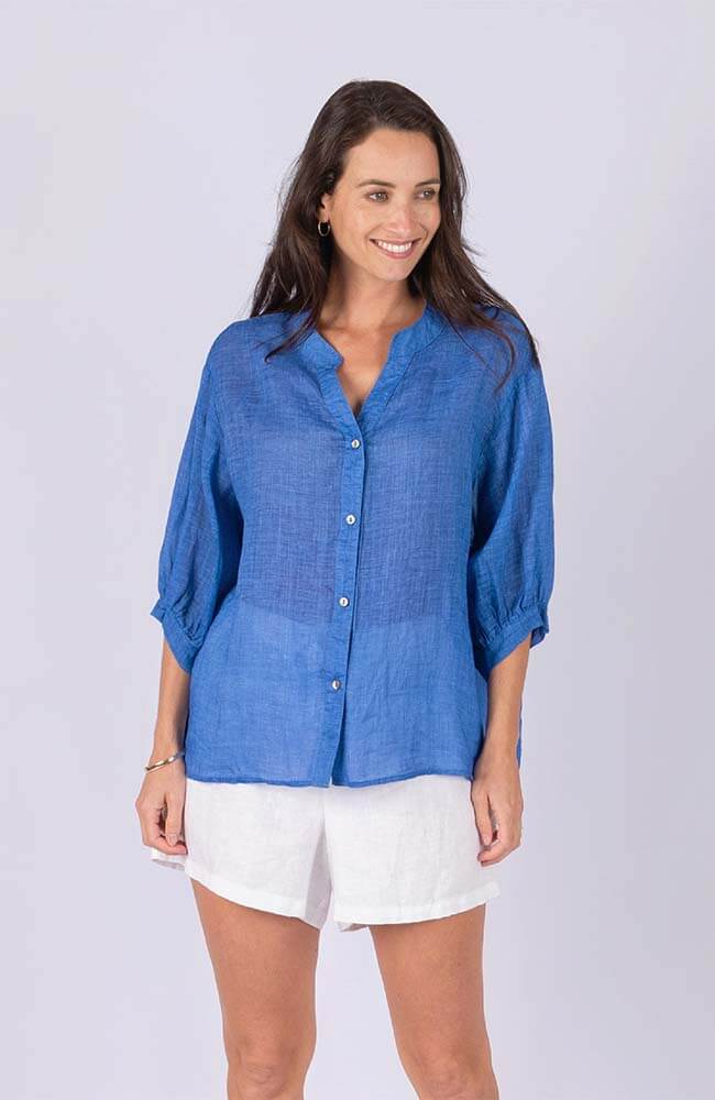 Kyle Linen Blouse Royal Blue