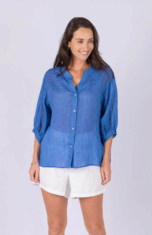 Kyle Linen Blouse Royal Blue