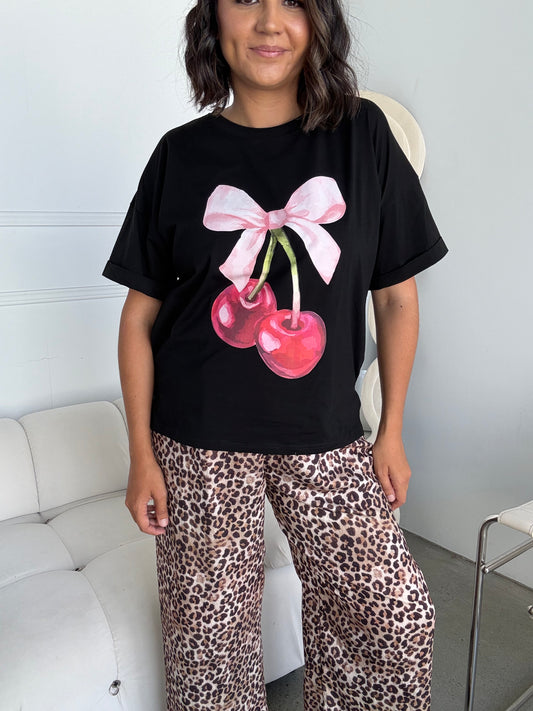 Cherry Bow Tee Black