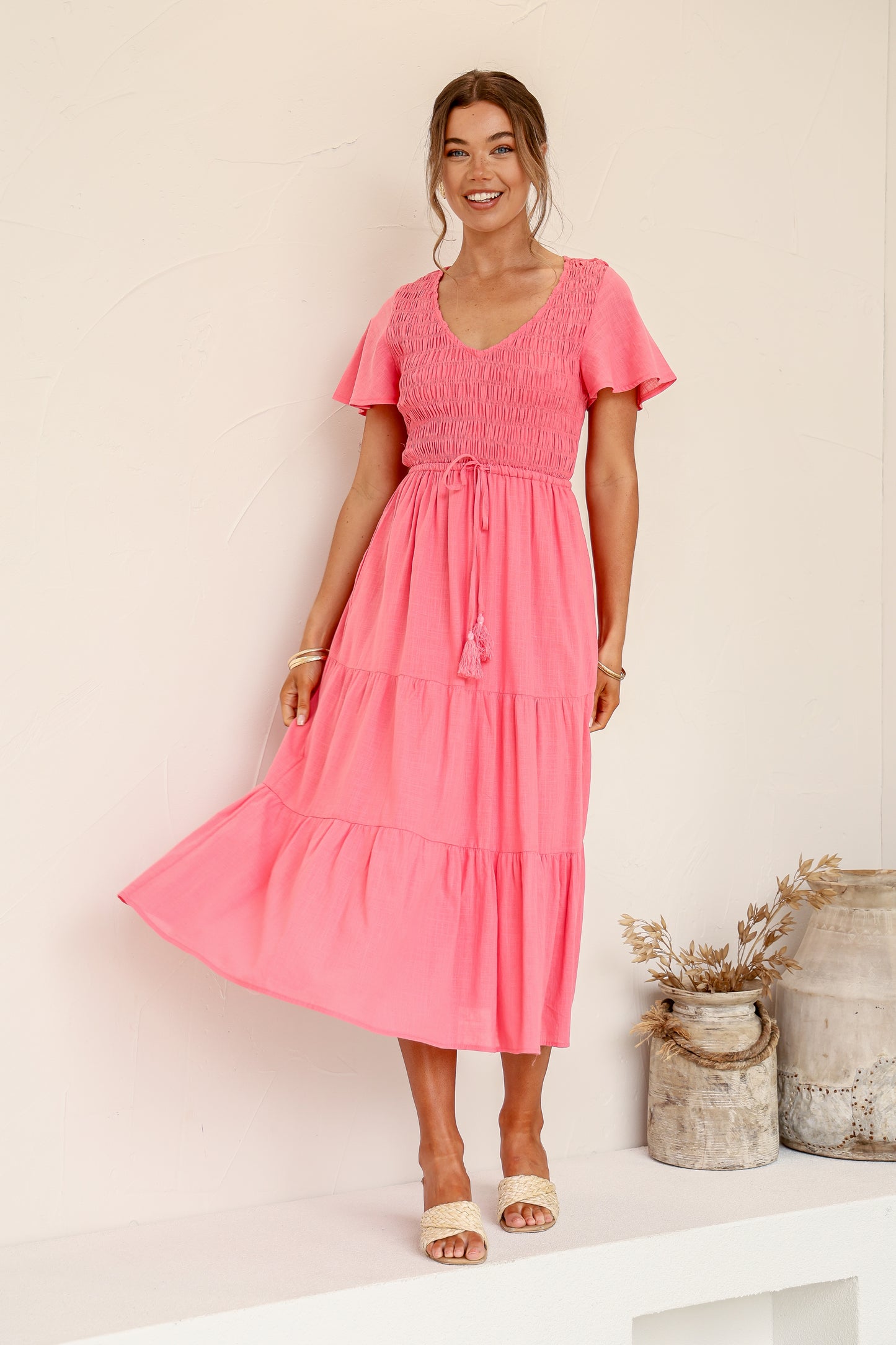 Citra Tiered Dress Pink