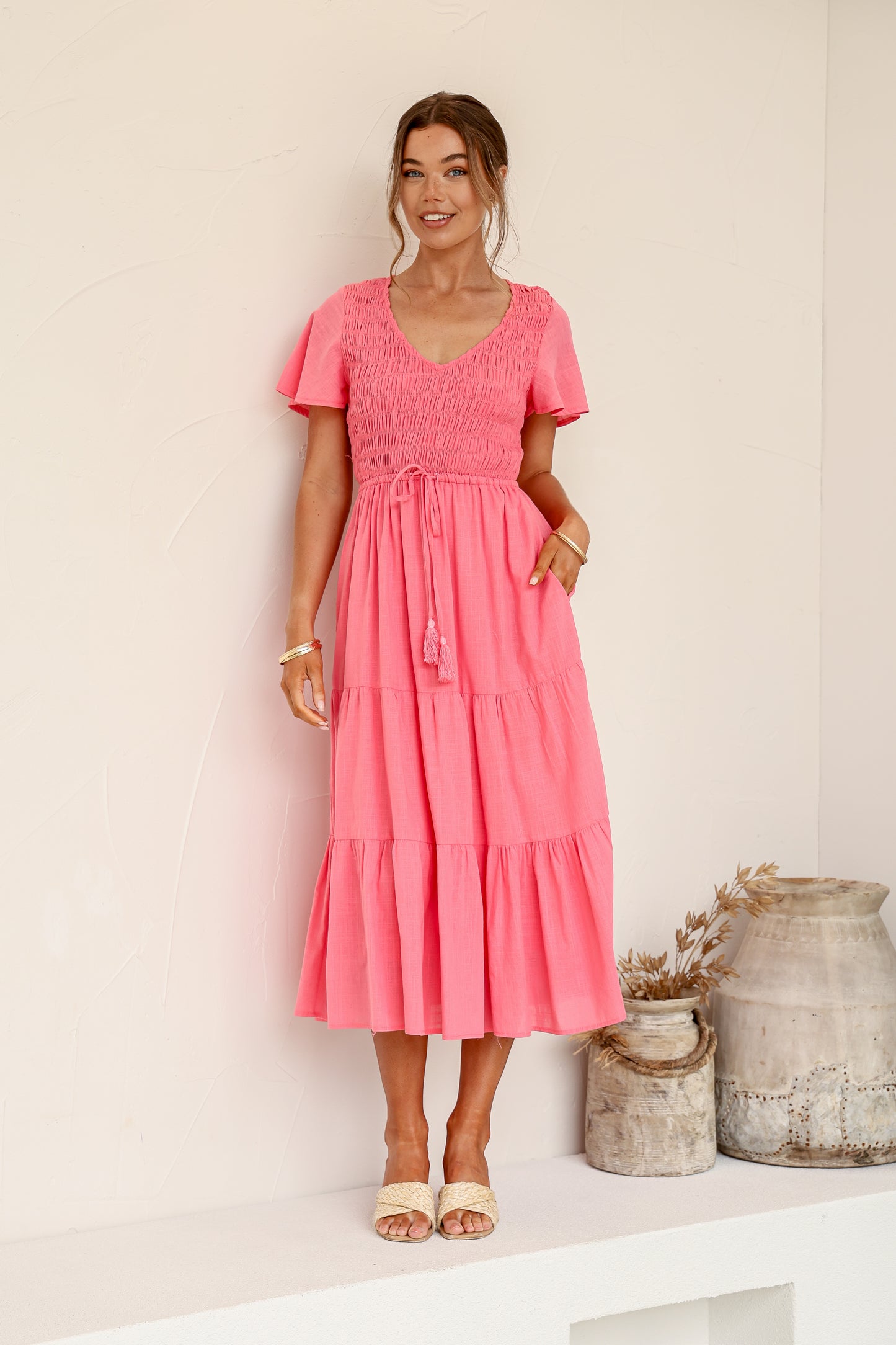 Citra Tiered Dress Pink