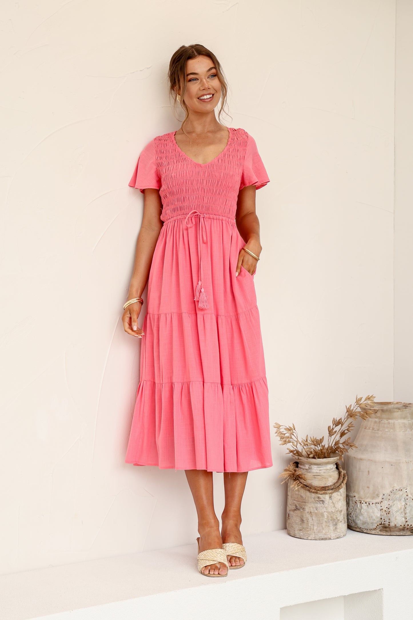 Citra Tiered Dress Pink