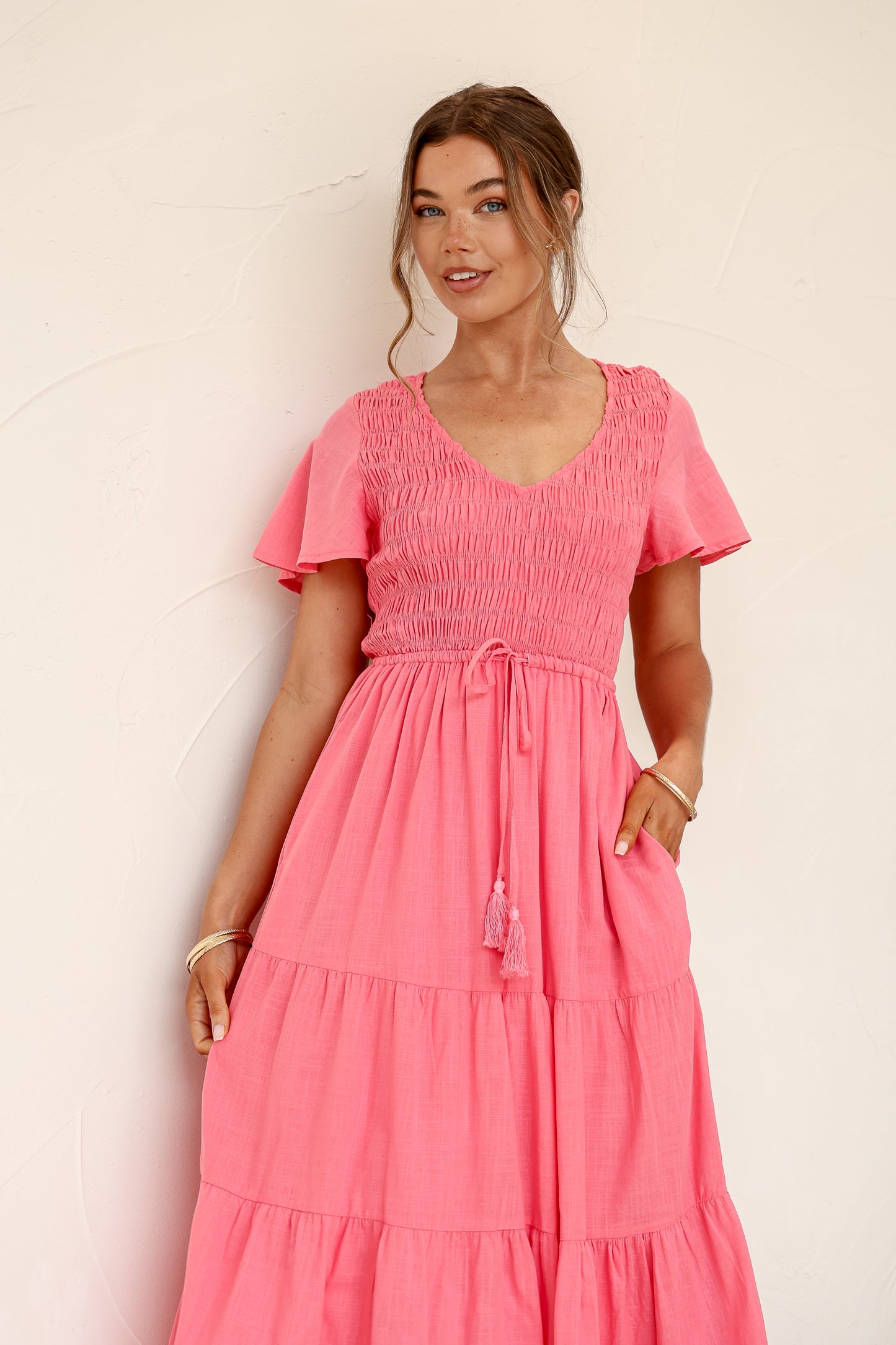 Citra Tiered Dress Pink