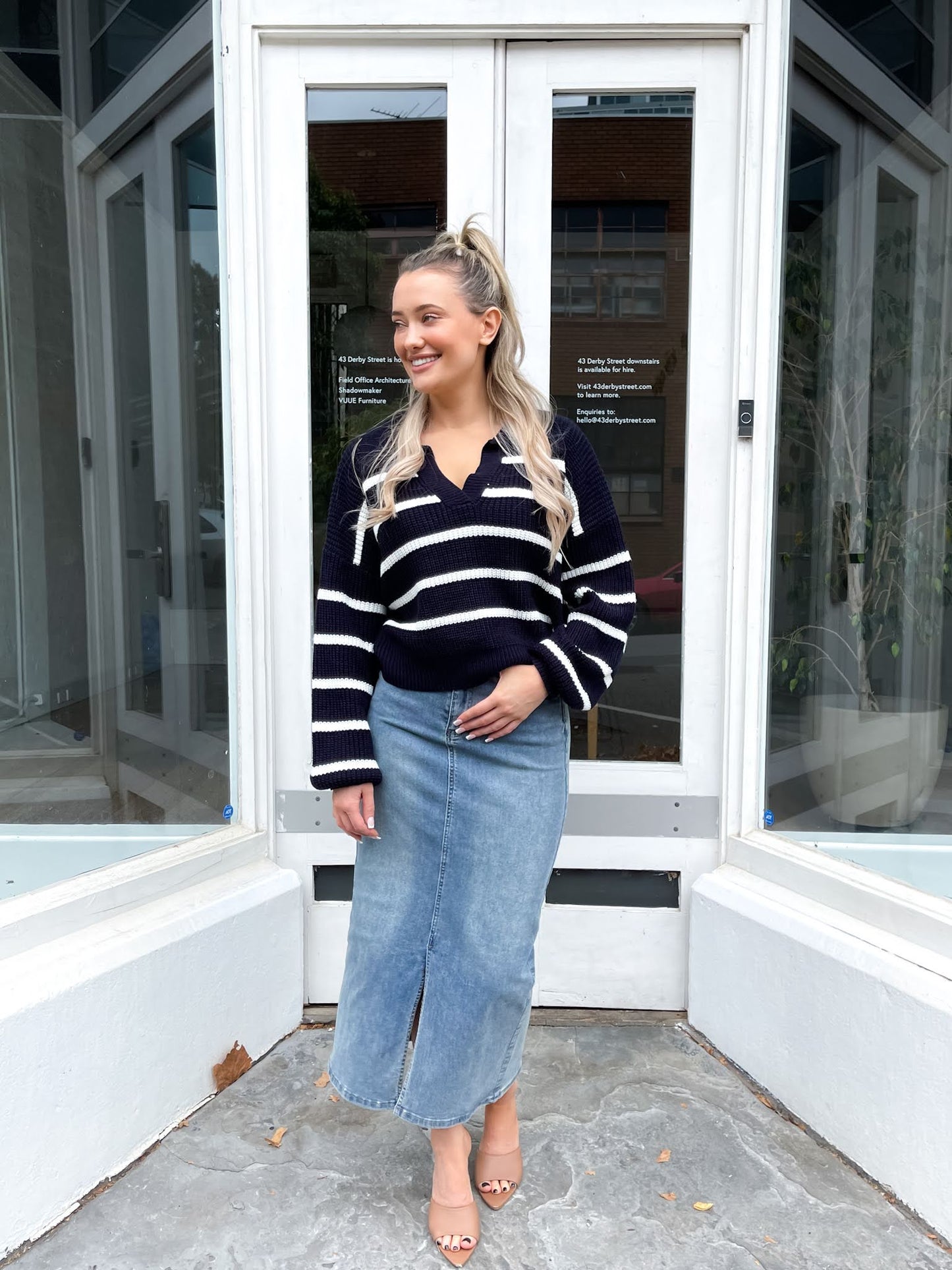 Stripe Collar Knit Navy