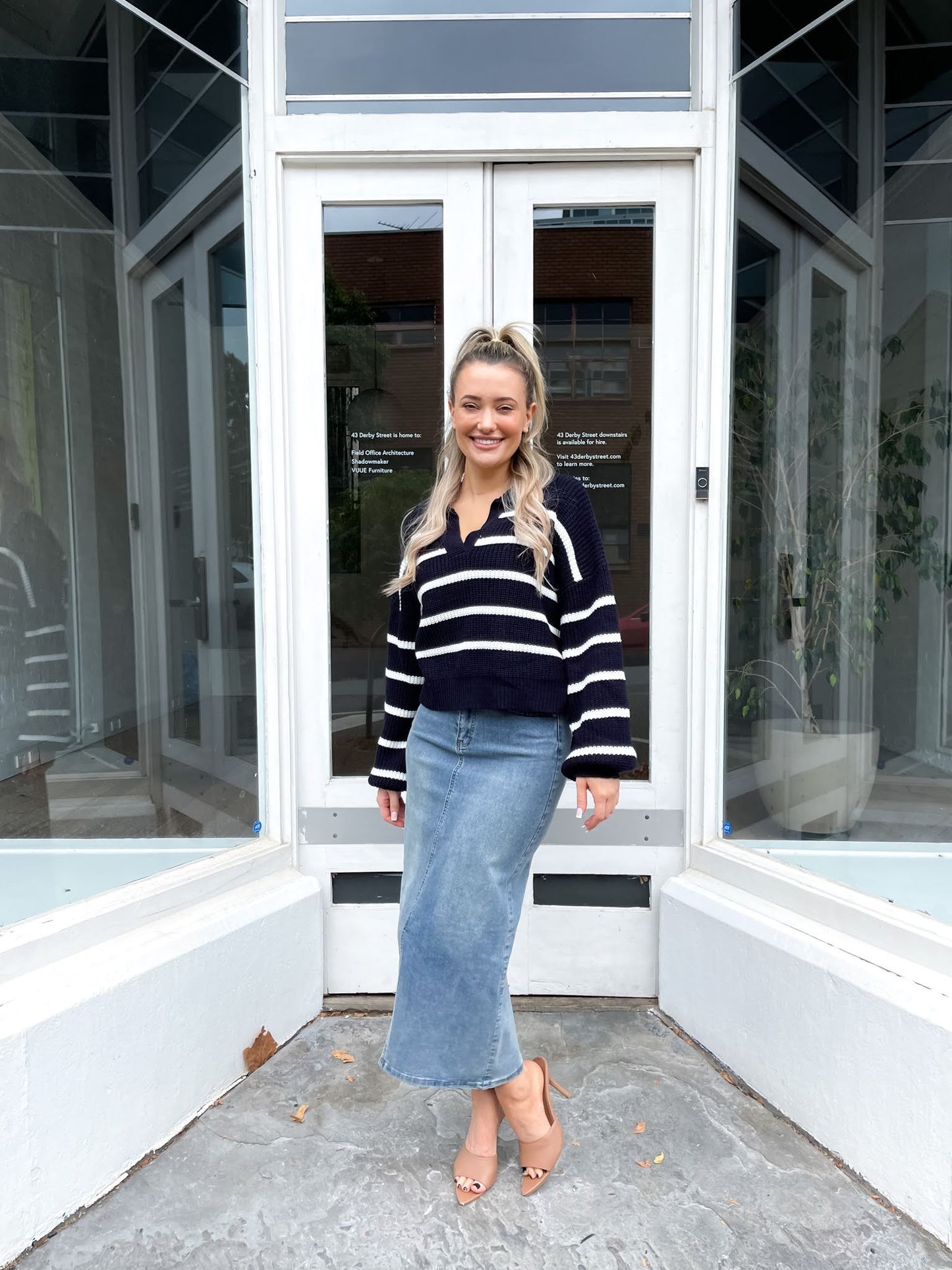 Stripe Collar Knit Navy