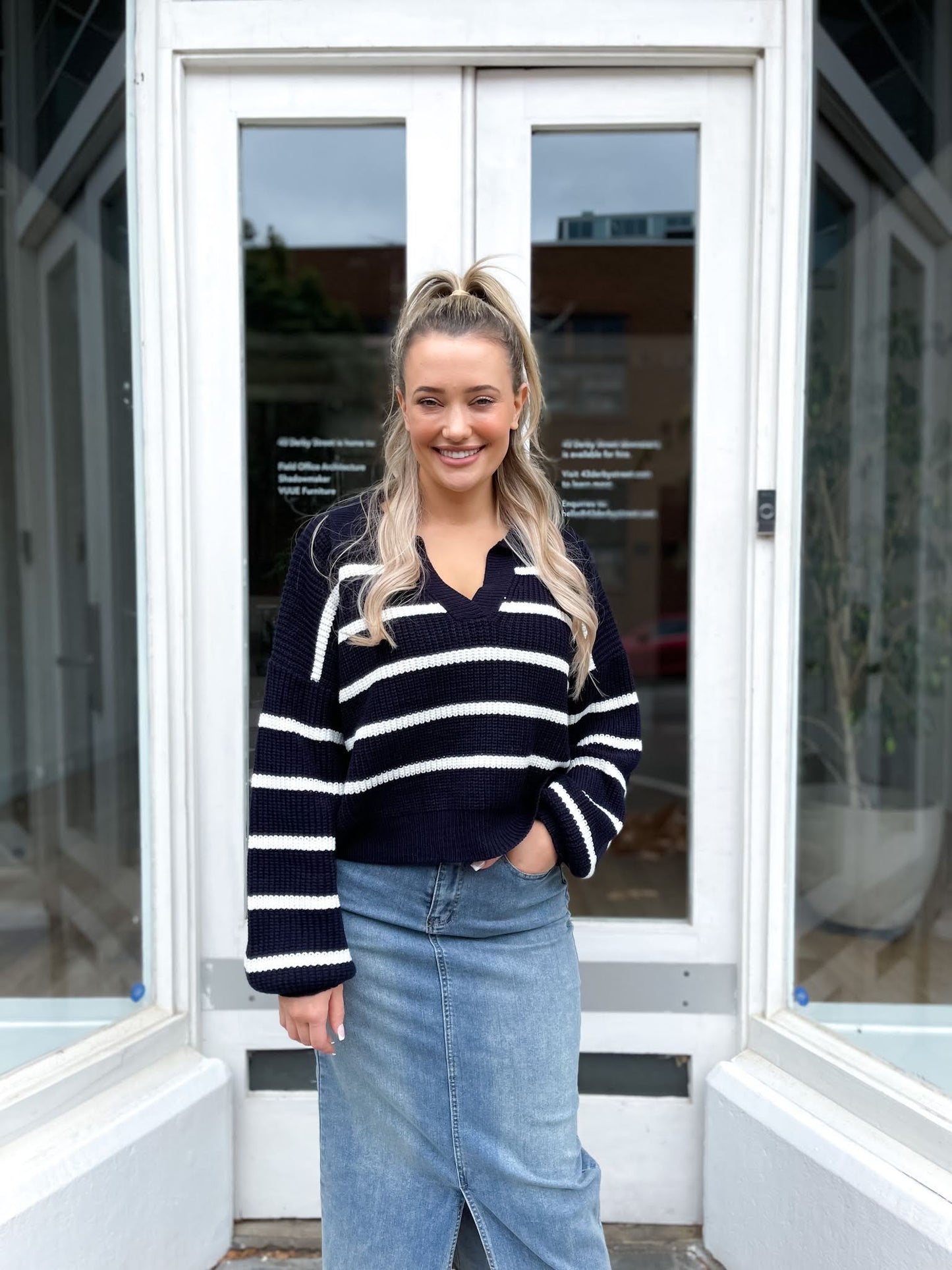 Stripe Collar Knit Navy