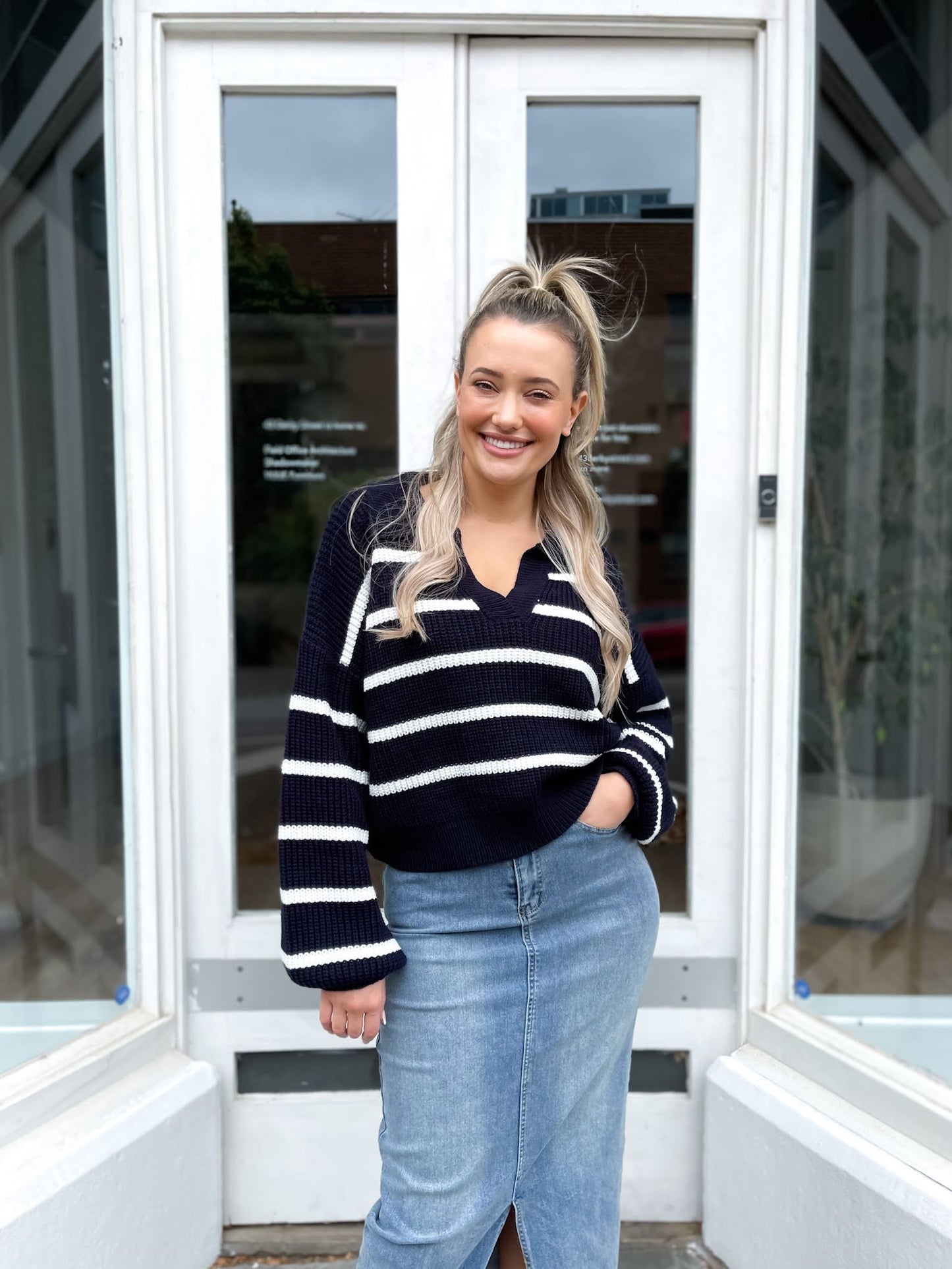 Stripe Collar Knit Navy