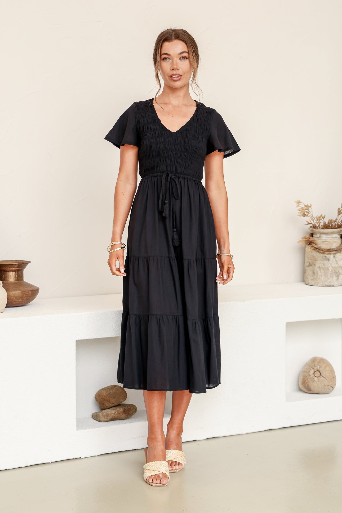 Citra Tiered Dress Black