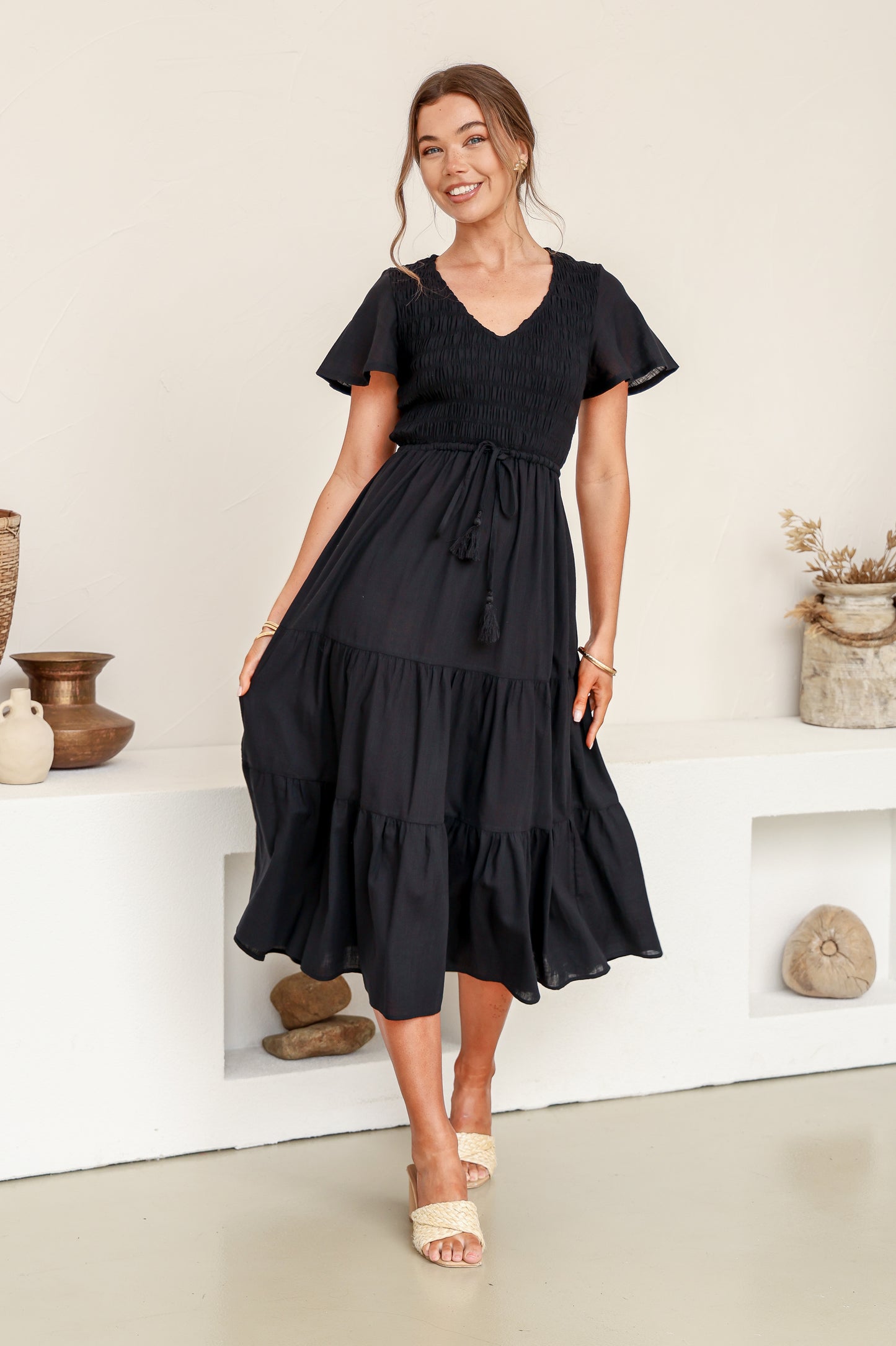 Citra Tiered Dress Black