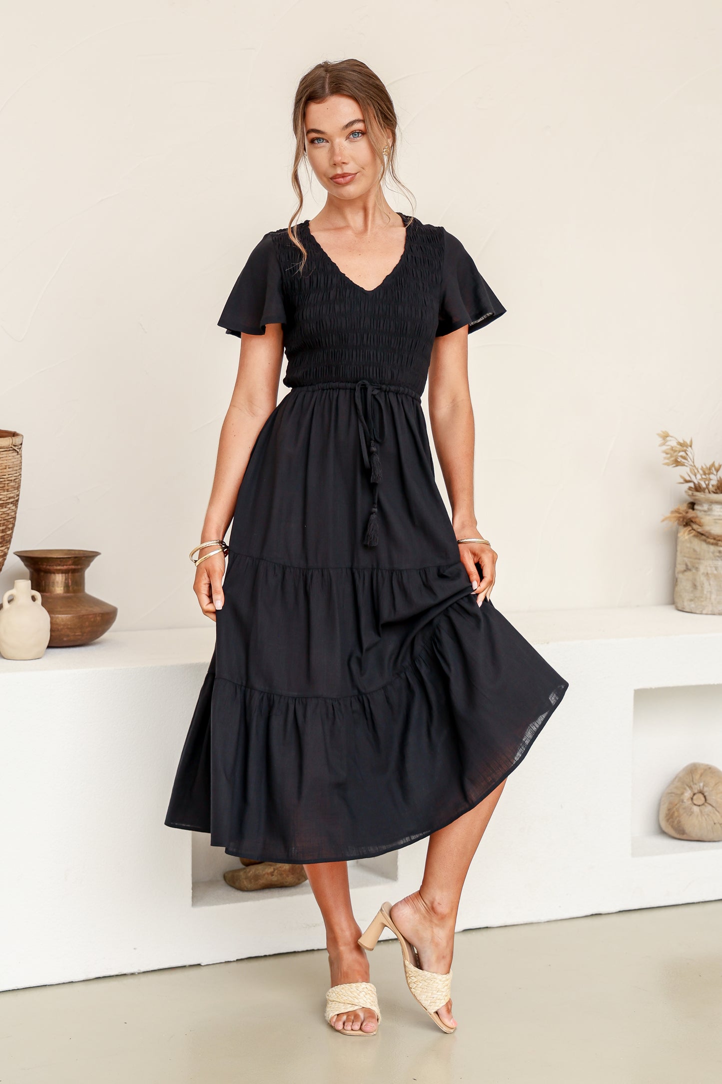 Citra Tiered Dress Black