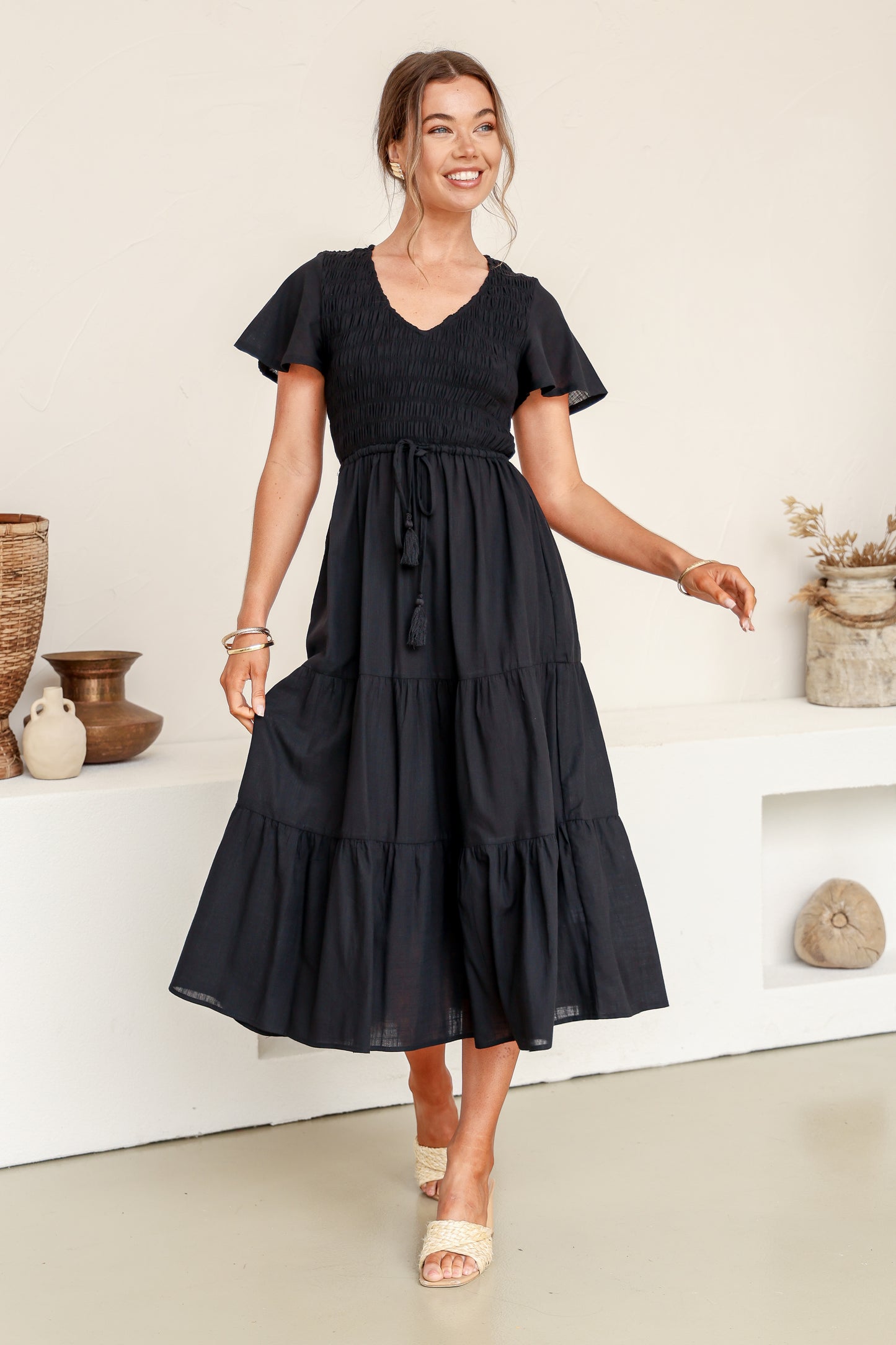 Citra Tiered Dress Black