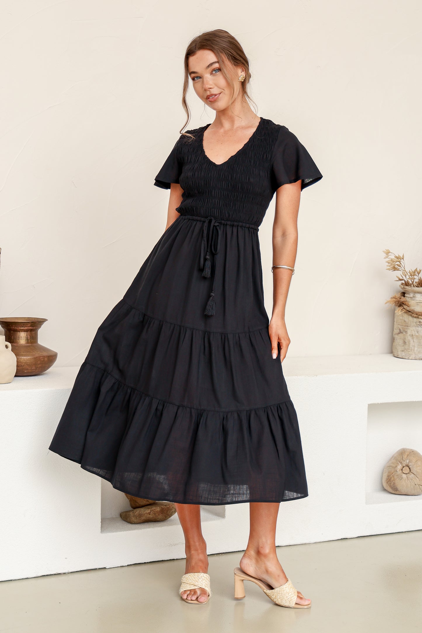 Citra Tiered Dress Black