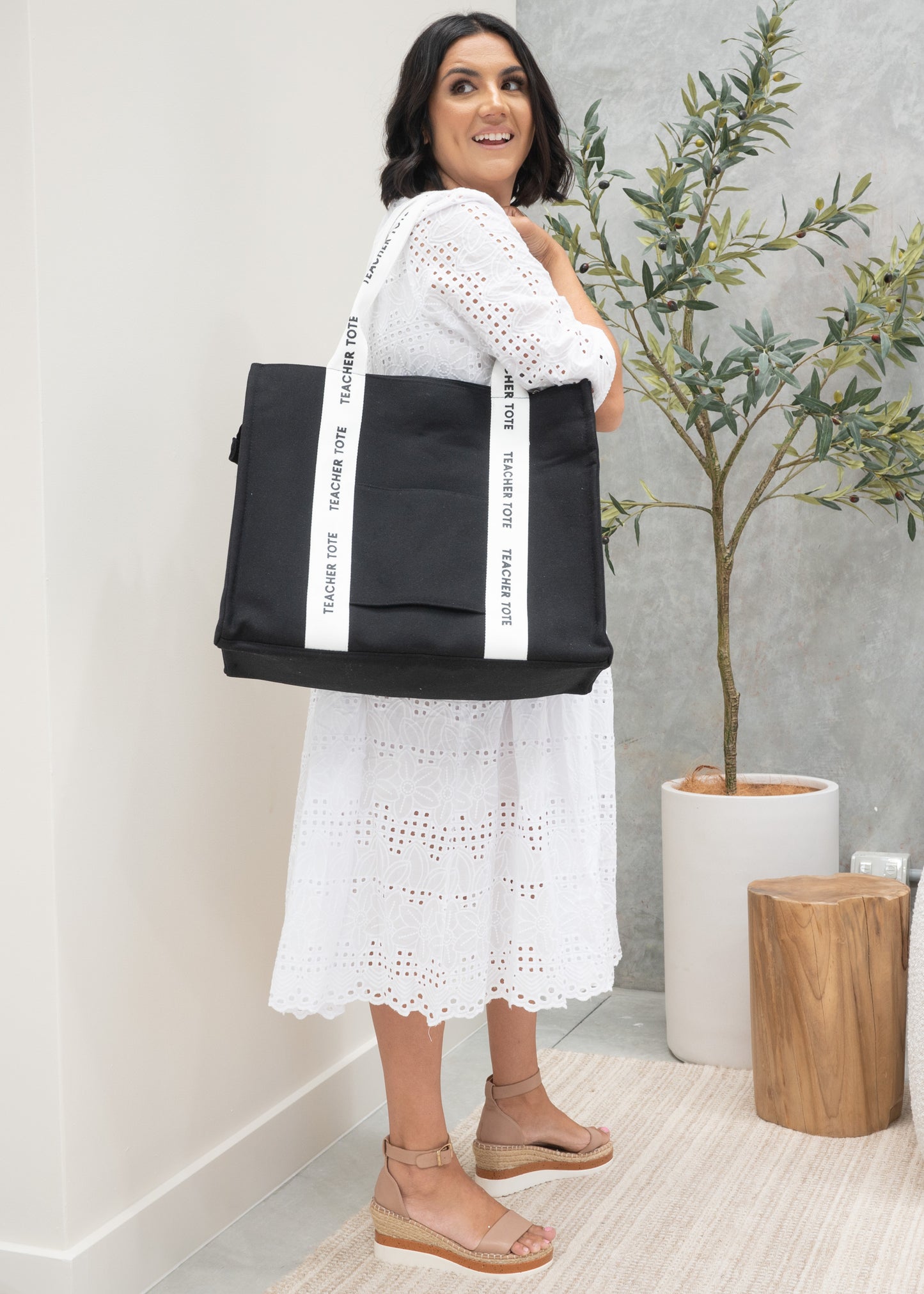 Teacher Tote Black/White PREORDER