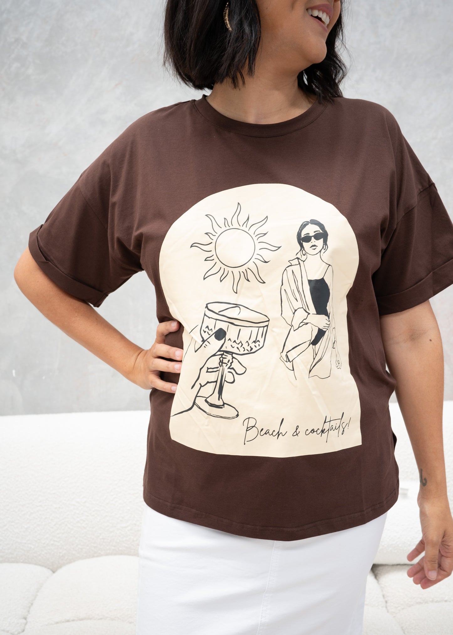 Beach and Cocktails Tee Chocolate