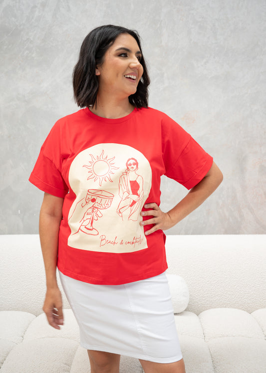 Beach and Cocktails Tee Red