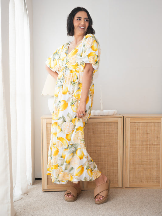 Lemon Puff Sleeve Maxi Dress