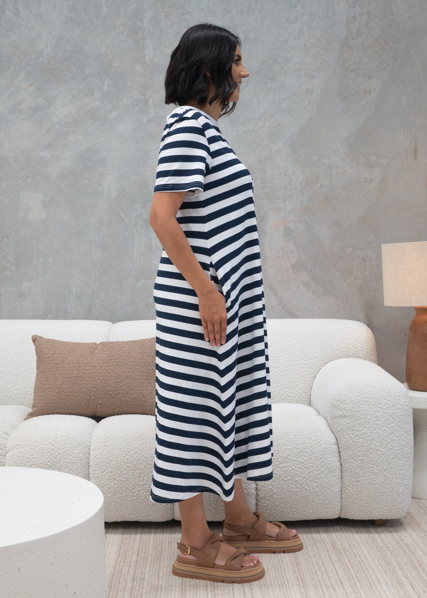 Cotton Jersey Stripe Dress Navy/White