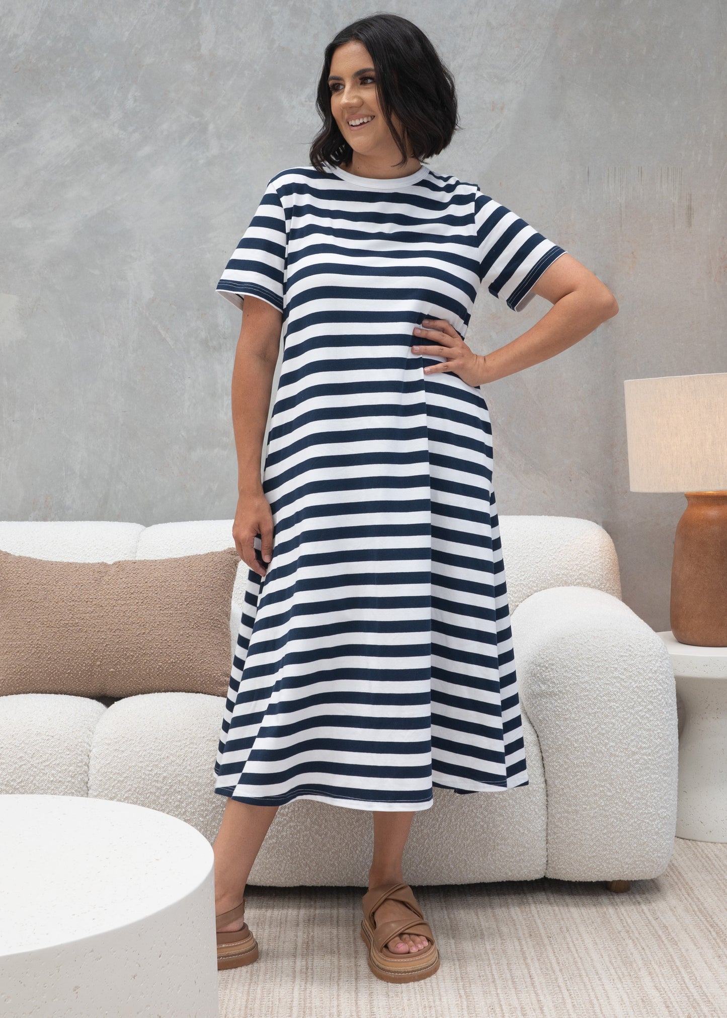 Cotton Jersey Stripe Dress Navy/White