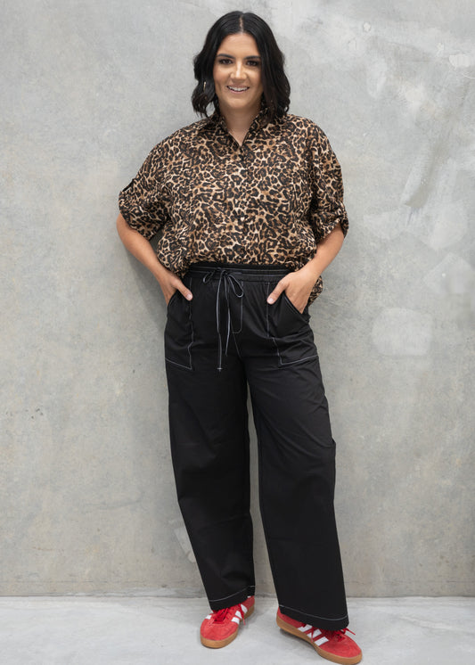 Stitch Detail Cotton Pant Black