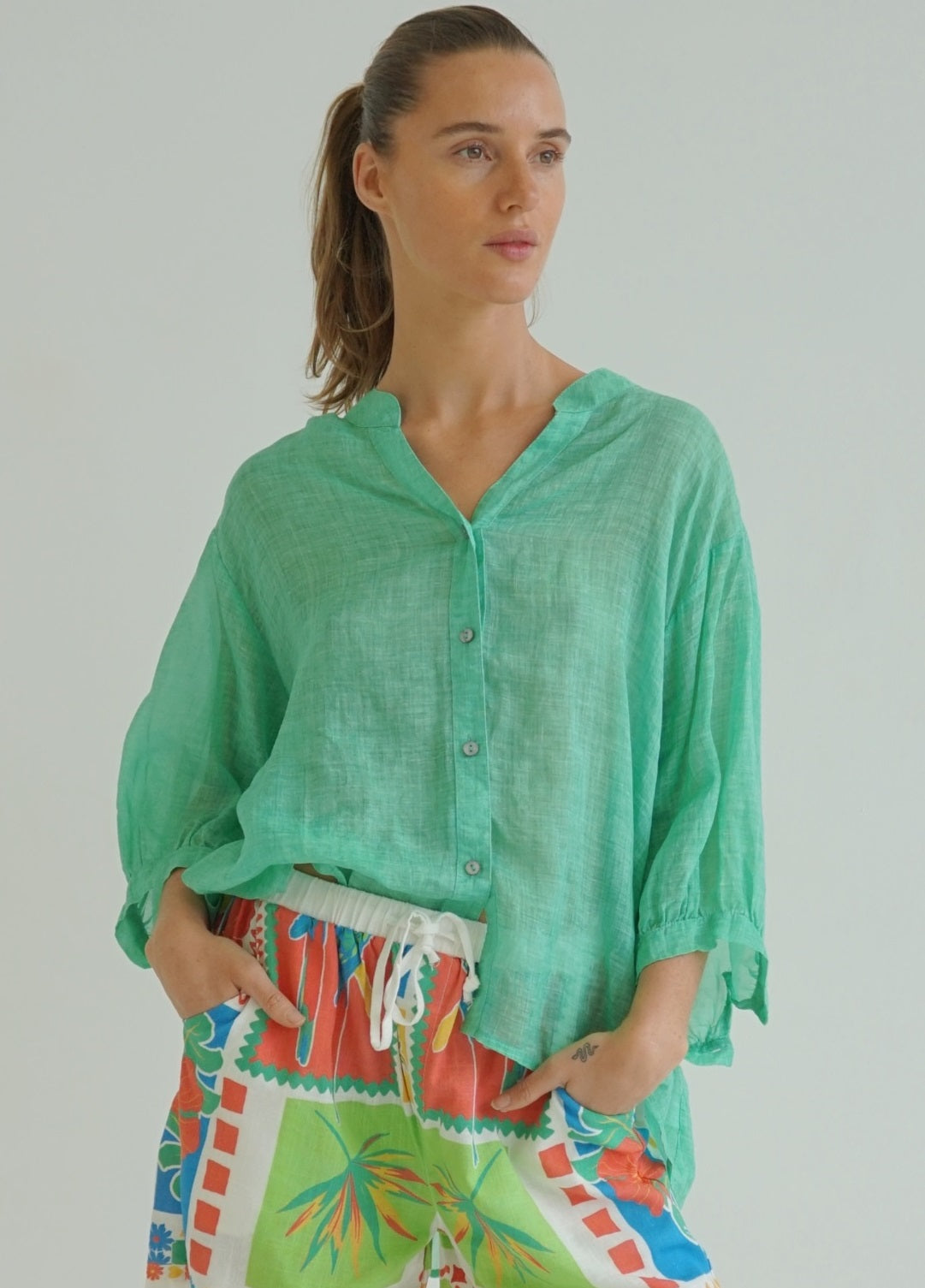 Kyle Linen Blouse Spring Green