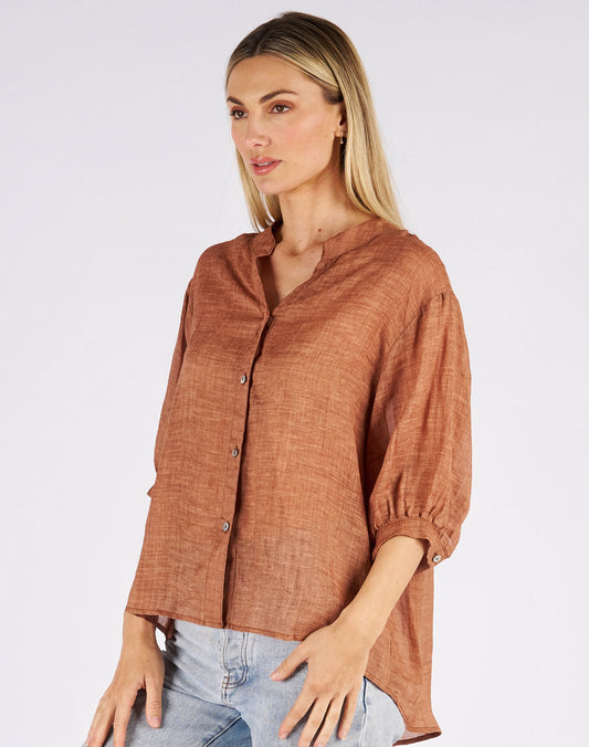 Kyle Linen Blouse Terracotta