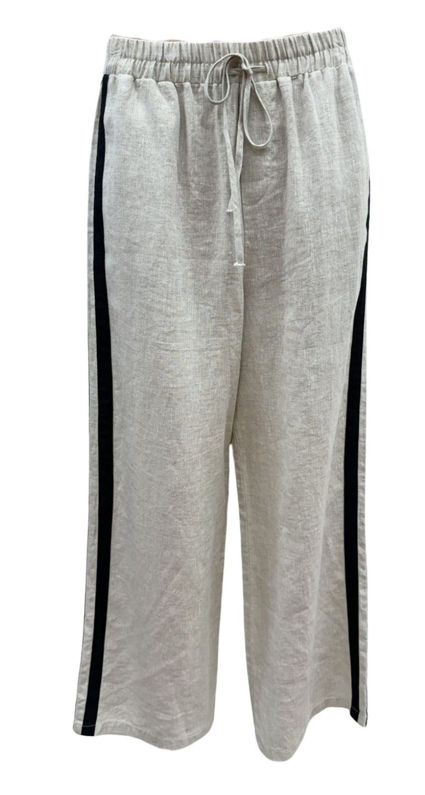 Carla Stripe Linen Pants Beige/Black Trim